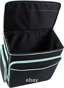 Rolling Craft Bag, Black & Teal Papercraft Tote with Wheels for Scrapbook & Ar