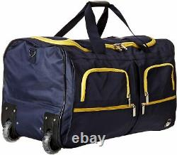 Rolling Duffel Bag Luggage Vacation Flying Wheels Navy Blue Bundle Gym Pack Sack