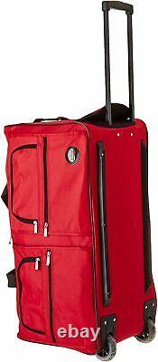 Rolling Duffel Bag Red Luggage Vacation Flying With Wheels Gym Bag Bundle Pack