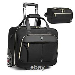 Rolling Laptop Bag, Rolling Briefcase for Men & 15.6 inch Black+Gold Zipper