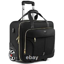 Rolling Laptop Bag, Rolling Briefcase for Men & 17.3 inch Black+Gold Zipper