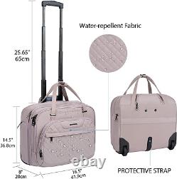 Rolling Laptop Bag Women with Wheels 15.6 Inch Rolling Briefcase Dusty Pink