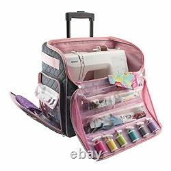 Rolling Sewing Tote Machine Case Wheels Storage Compartments Travel Bag Gray