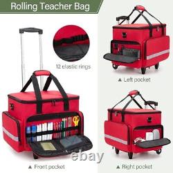 Rolling Teacher Tote Bag, Teaching Work Bag with Padded Laptop Sleeve for
