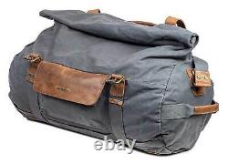 Royal Enfield Classic Duffel Bag, Roll Top with Leather Straps Worn Gray