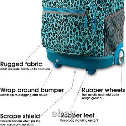 Sunrise Rolling Backpack. Roller Bag with Wheels 18? Mint Leopard