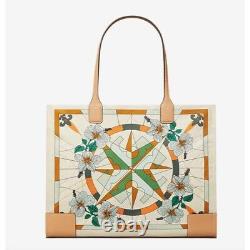 TORY BURCH ELLA Logo Lei Floral Compass Prints Large Tote Bag 100% Authentic