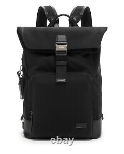 TUMI Black HARRISON OAK ROLL-TOP Backpack Leather Trim Laptop Sleeve NWT
