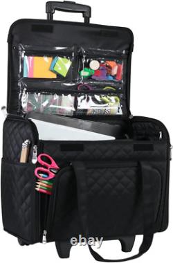 Teacher Rolling Tote, Black Quilted Wheeled Teacher Tote Bag Trolly for Teac