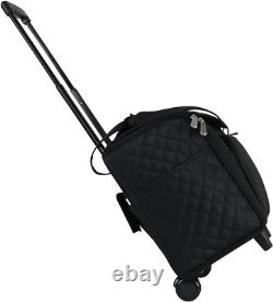 Teacher Rolling Tote, Black Quilted Wheeled Teacher Tote Bag Trolly for Teac