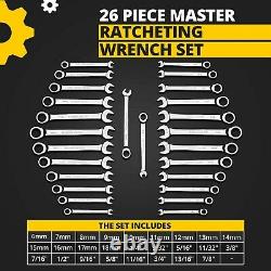 ToolGuards 26 Pieces Ratcheting Wrench Set with Roll Bag