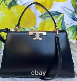 Tory Burch Eleanor Satchel Clam Shell Shoulder Bag black leather NWT AUTHENTIC