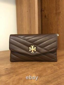 Tory Burch Kira Chevron Quilted Leather Chain Wallet Crossbody Bag Fudge Brown