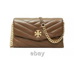 Tory Burch Kira Chevron Quilted Leather Chain Wallet Crossbody Bag Fudge Brown