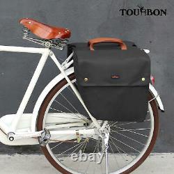 Tourbon Vintage Bike Bag Rear Waterpoof Canvas Roll-up Double Pannier Bag Black