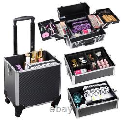 Travel Makeup Train Case Cosmetic Bag Professional Rolling Vanity Organizer Box