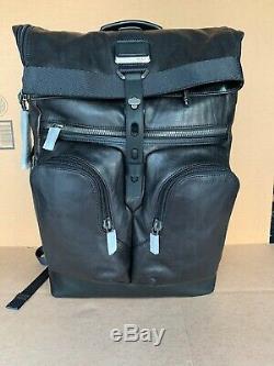 Tumi Alpha Bravo London Roll Top backpack Leather Distressed Black 932388 Bag