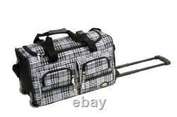 Unisex-adult Rolling Duffel Bag, Black Cross Plaid, 22-Inch