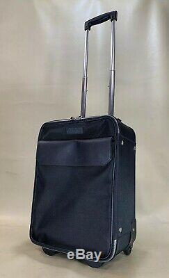 VERSACE COLLECTION Black Canvas with Leather Trolley Carry On Suitcase Bag $1100
