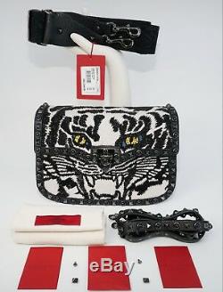 Valentino Garavani Guitar Rockstud Rolling Noir Tiger Shoulder Bag, MSRP $5,045