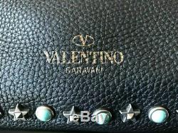 Valentino Garavani Rockstud Rolling Turquoise Stone Tote Bag Black