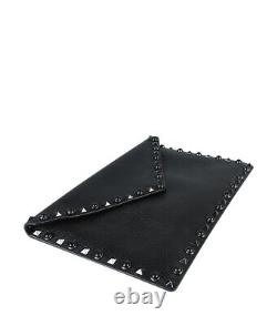 Valentino Rockstud Rolling Black Leather Clutch Bag