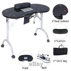 Vented Nail Manicure Table Desk Rolling Work Station Foldable With Cushion Bag