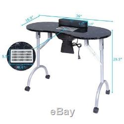 Vented Nail Manicure Table Desk Rolling Work Station Foldable With Cushion Bag