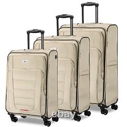 Verdi 3 Piece Luggage Set-Durable Softside Suitcase with 8-Wheel Rolling Spinner