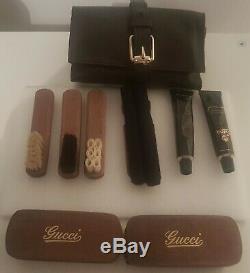 Vintage Gucci Shoe Leather Polish Brush Clean Kit. Leather Roll Bag. Great Gift
