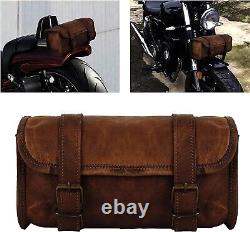 Vintage Leather Brown Motorcycle Saddlebag Bike Bag Storage Tool Pouch