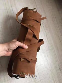 Vintage Tan 100% Real Leather Professional Space Chef Knife Roll bag with Zipper