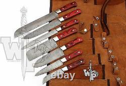 WP-1081 Custom Handmade Damascus Kitchen Knife Set 7/Piece/Pocket Case Roll Bag