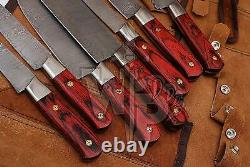 WP-1081 Custom Handmade Damascus Kitchen Knife Set 7/Piece/Pocket Case Roll Bag