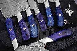 WP-G9 Custom Handmade Damascus Kitchen/Chef Knife Set 7/Piece/Leather Roll Bag