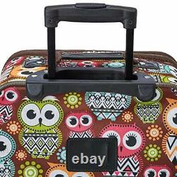 Wheeled Luggage Set 2 Piece Rolling Suitcase Tote Carry On Bag Travel Flight Owl